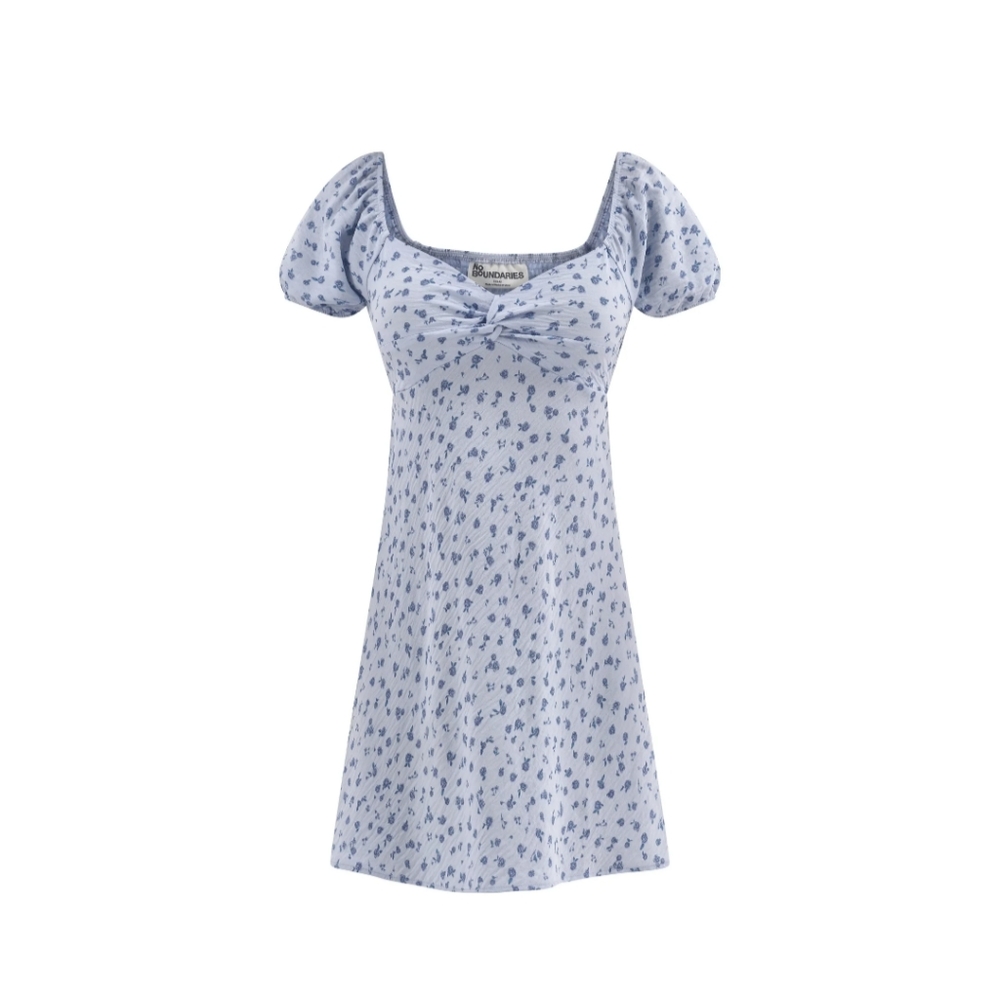 No Boundaries Women's Size S (4-6) Mini Dress with Puff Sleeves Blue NWT
